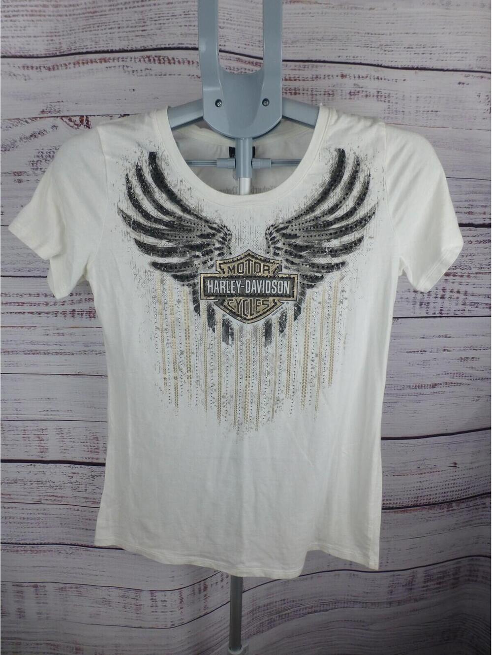 Harley-Davidson Women's White Winged Logo Graphic T-Shirt Size Sm Rhinestone K5